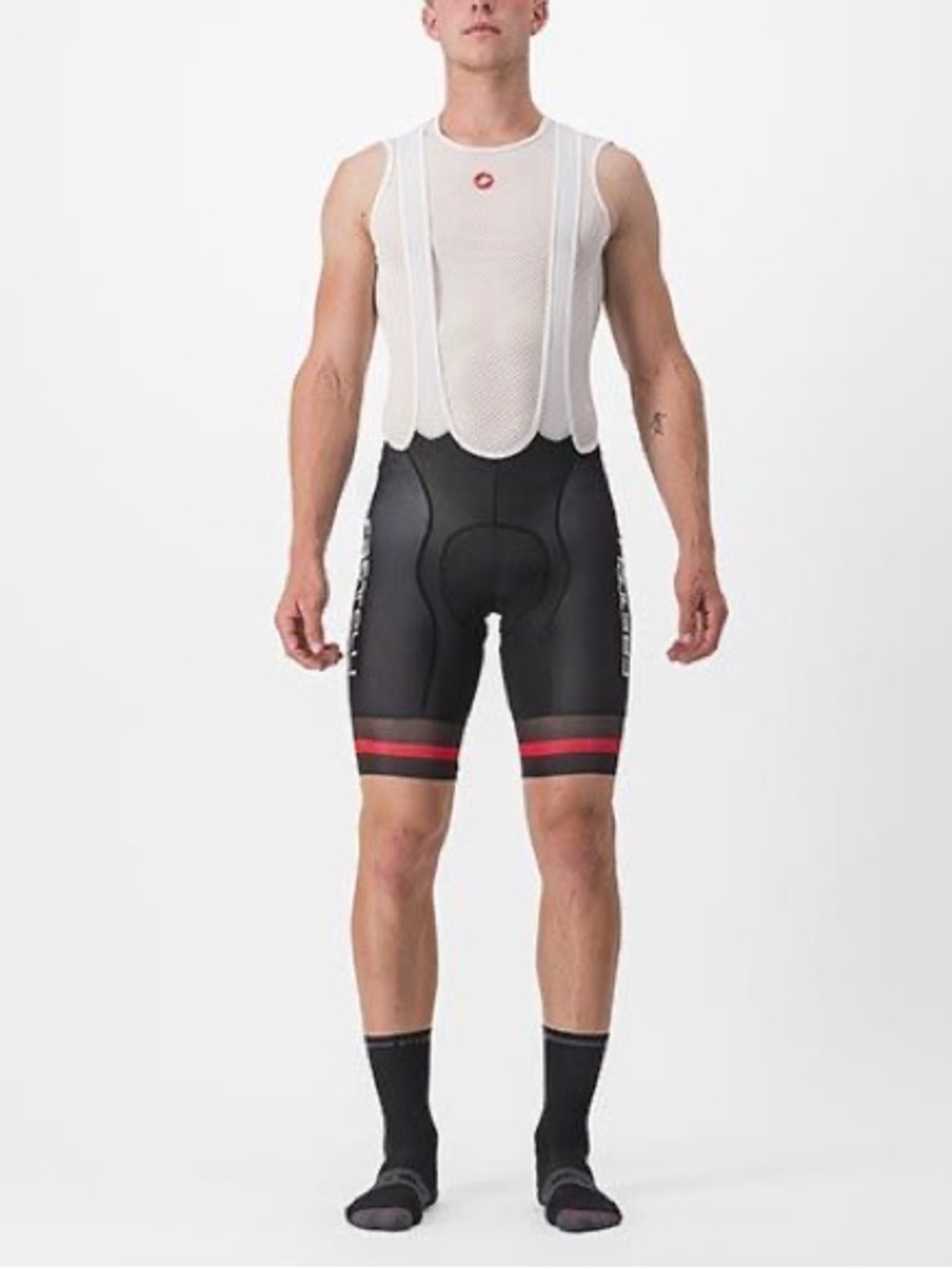 Castilli Men's Black Cycling Bib Shorts with Red Stripes